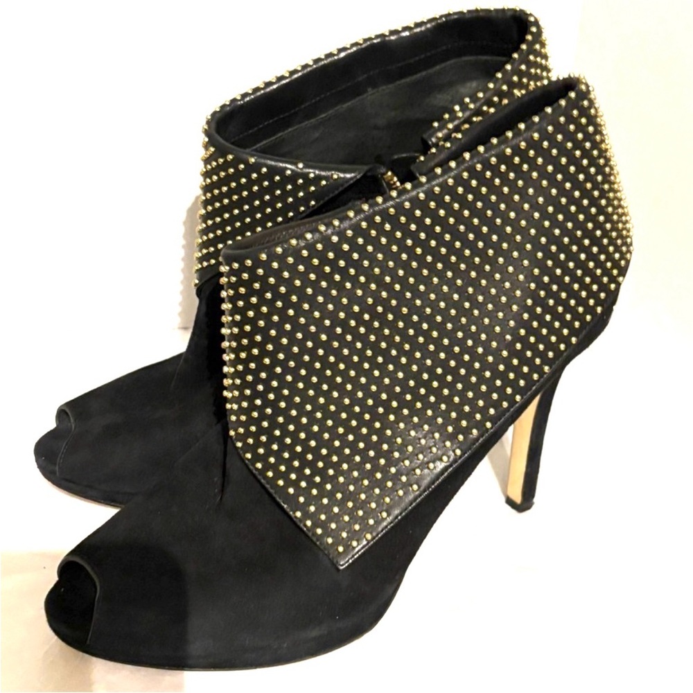 Michael Kors KRISTA OPEN TOE Peep Toe Studded Booties Suede Black Size 10 - Picture 5 of 11